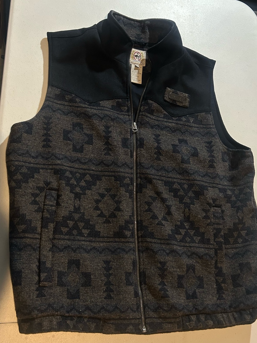 Cinch Western Cowboy Wooly Vest Mens Concealed Carry Black Aztec Print Size L